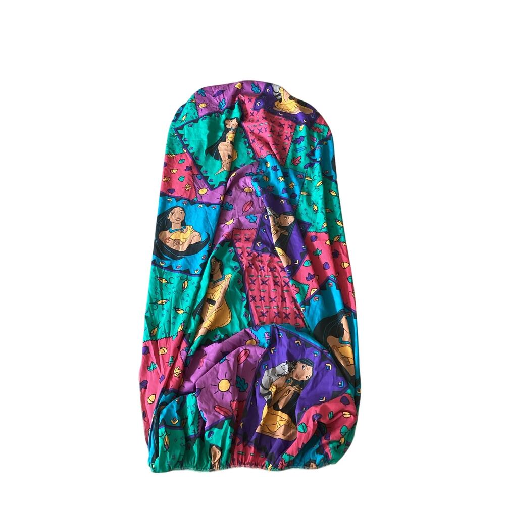 Vintage 90s Disney Pocahontas Twin Fitted Sheet Meeko Colorful Made USA